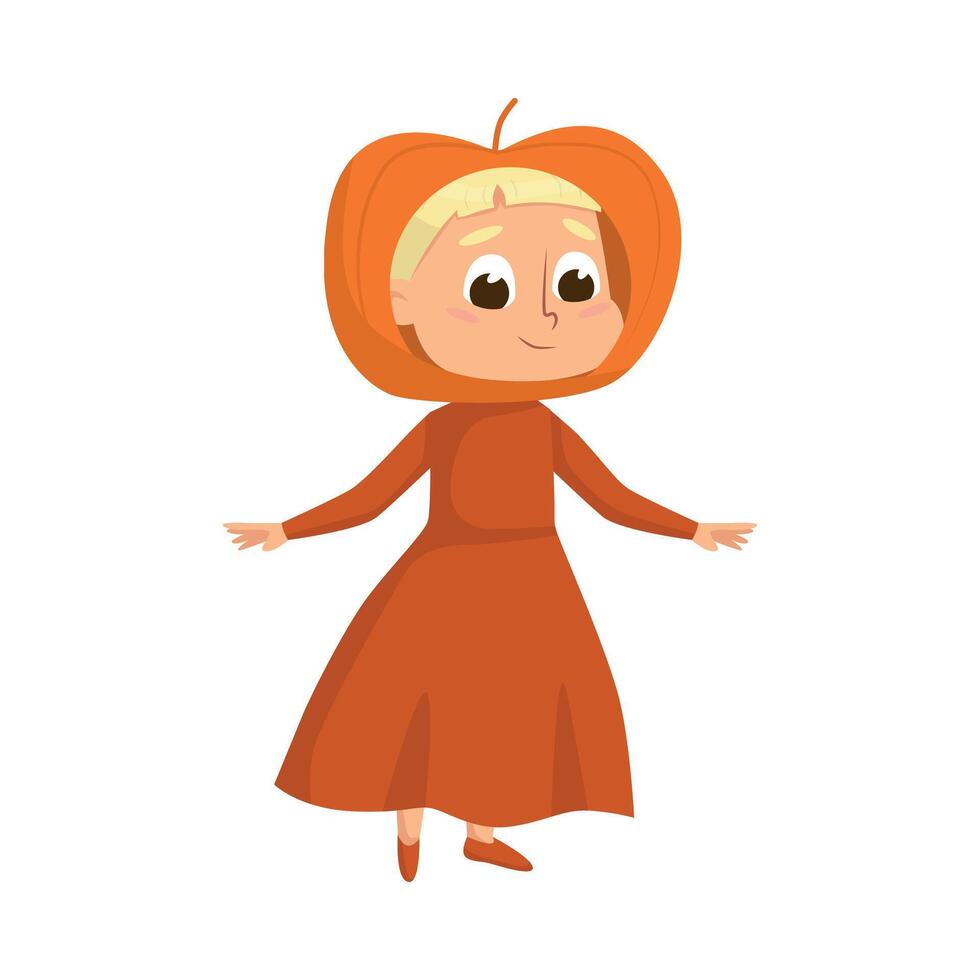Smiling Girl Dressed in Halloween Pumpkin Costume Illustration vector