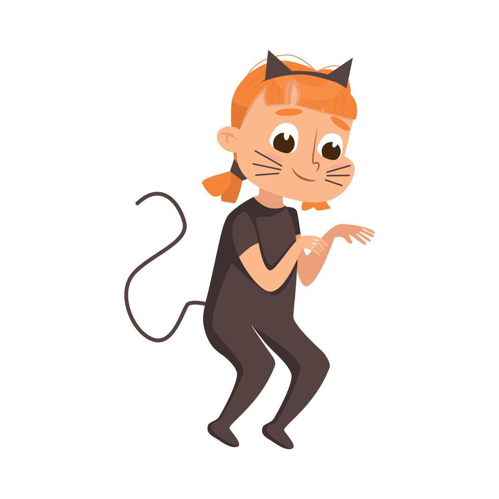 Smiling Girl Dressed in Halloween Cat Costume Illustration vector