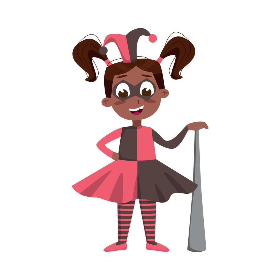 Smiling Girl Dressed in Halloween Jester Costume Illustration vector