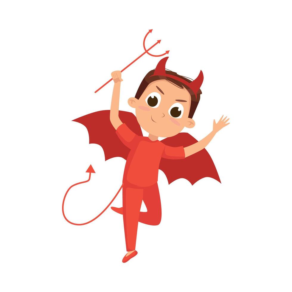 Cute Boy Dressed in Halloween Dracula Devil Costume with Horns Illustration vector