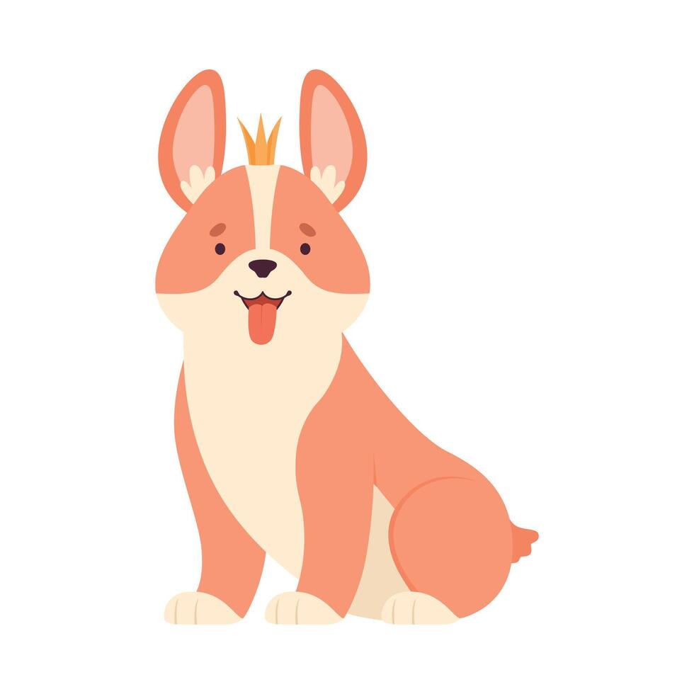 Welsh Corgi with Crown on Its Head in Sitting Pose Illustration vector