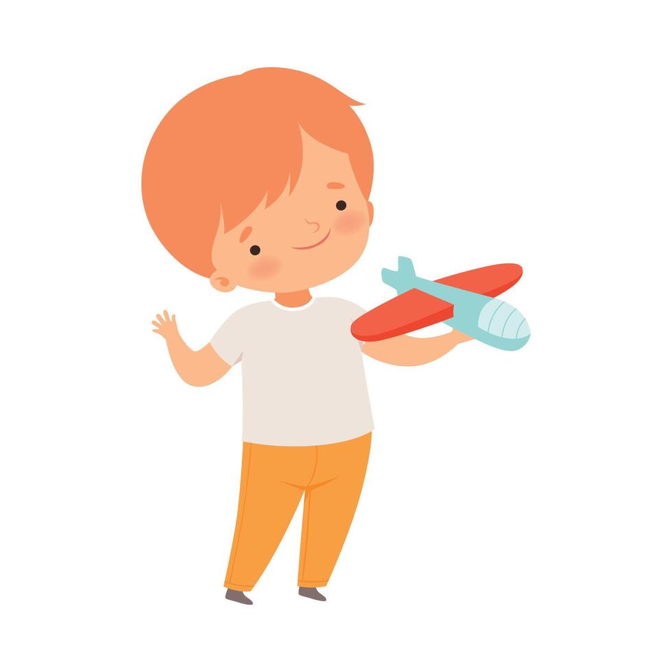 Cheerful Boy Showing Handcrafted Paper Plane Illustration vector