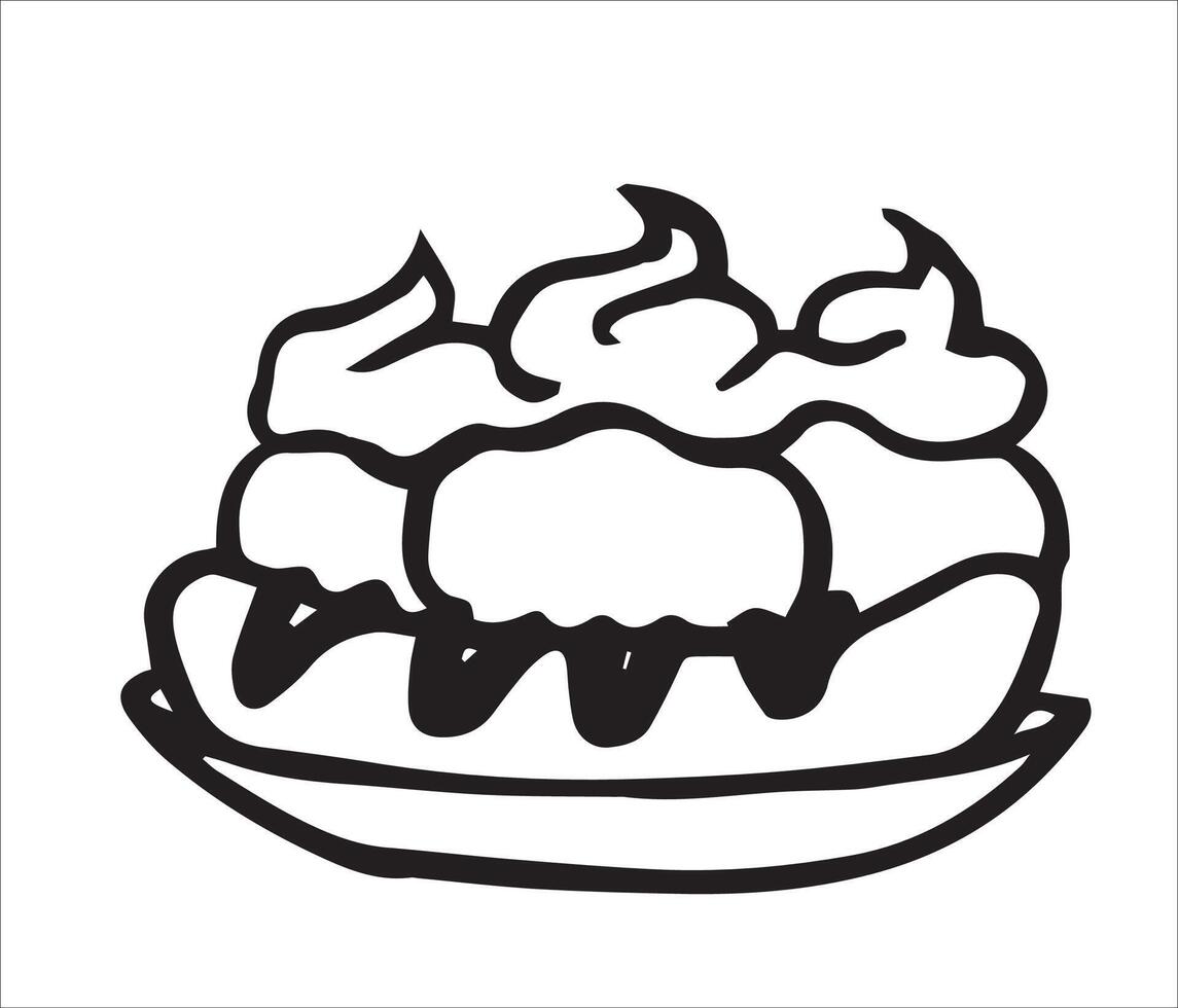 dessert with banana and ice cream. doodle illustration vector