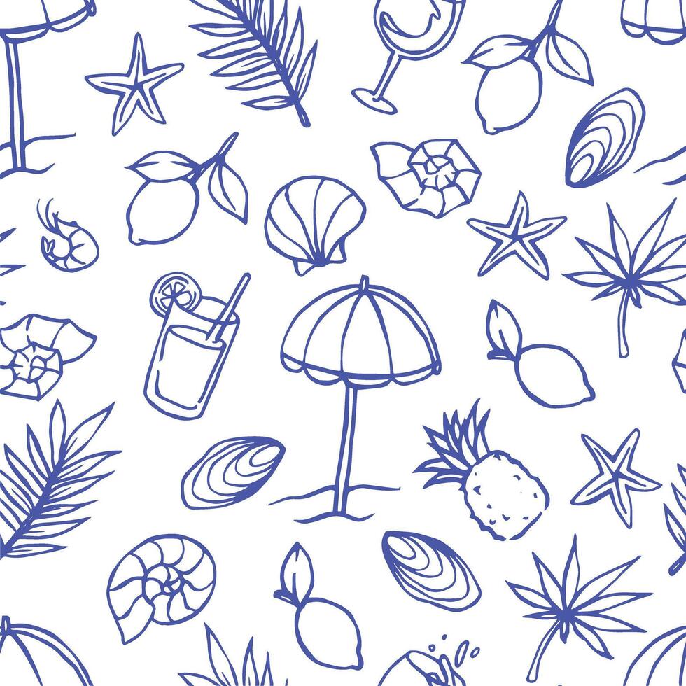 seamless pattern, summer beach holiday. doodle illustration vector