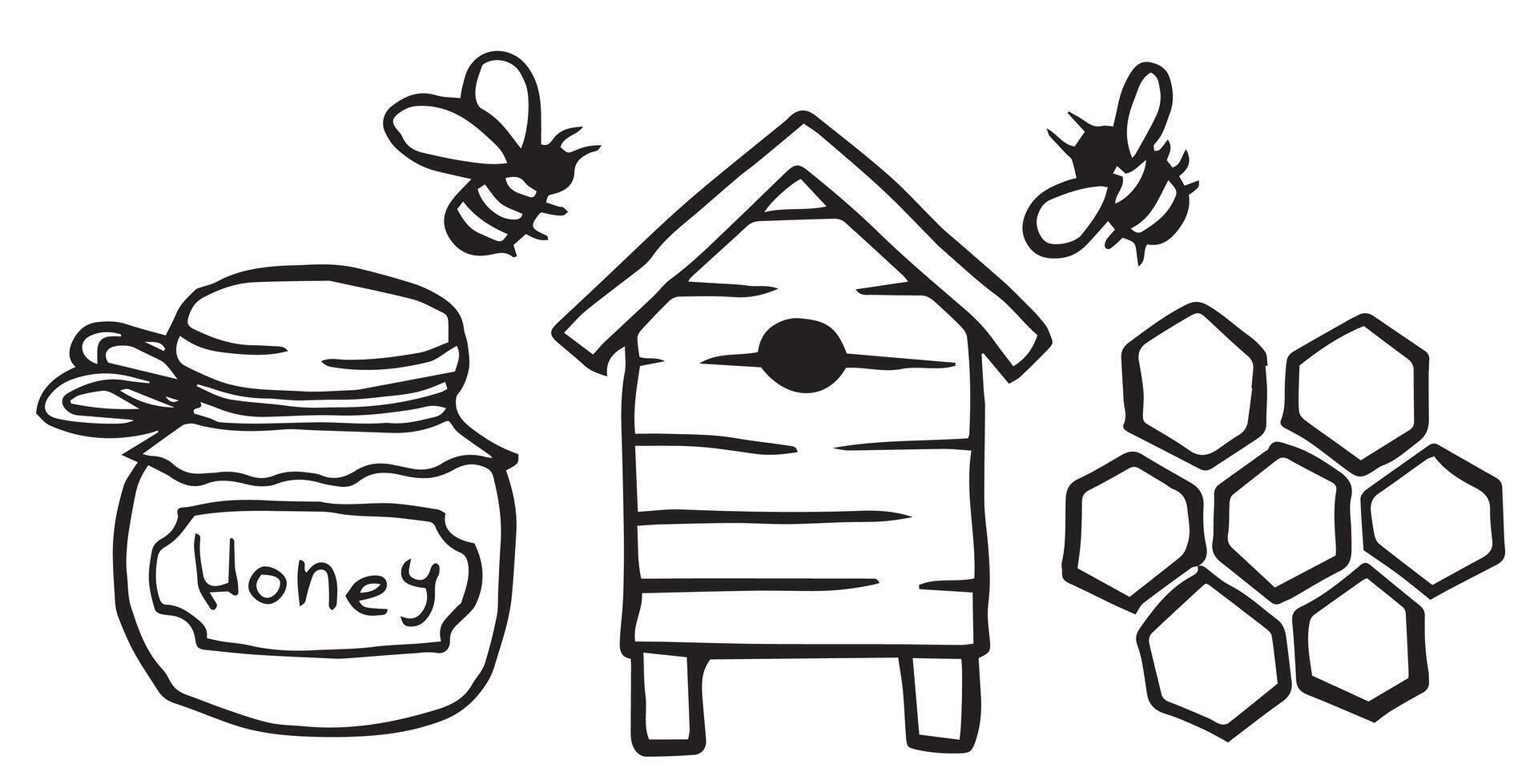 set with homemade honey. cute doodle illustrations vector