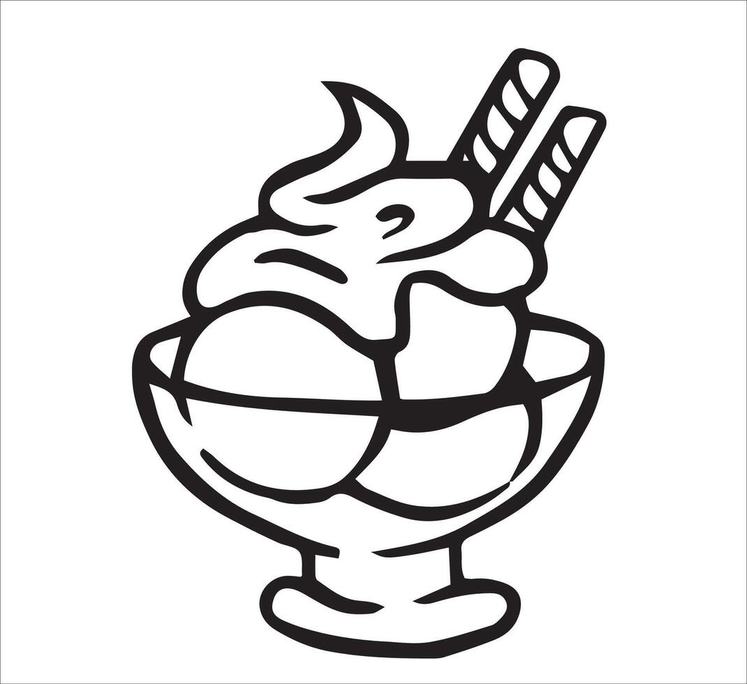 dessert with ice cream and whipped cream. doodle illustration vector