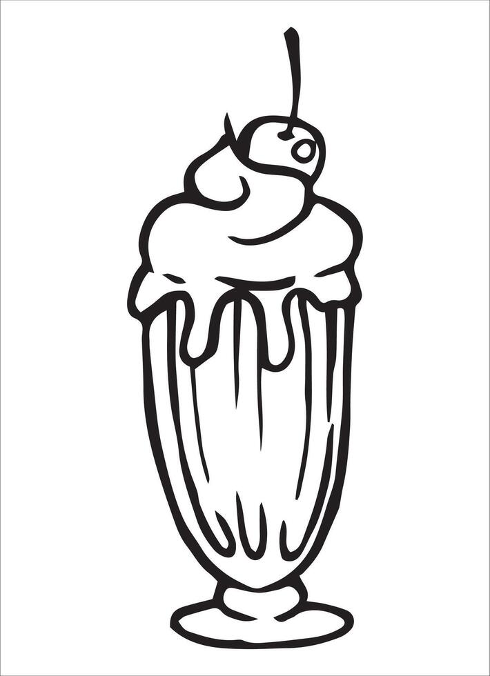 retro milkshake with cherry. doodle illustration vector