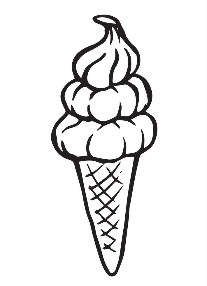 Ice cream in a waffle cone. Doodle illustration vector