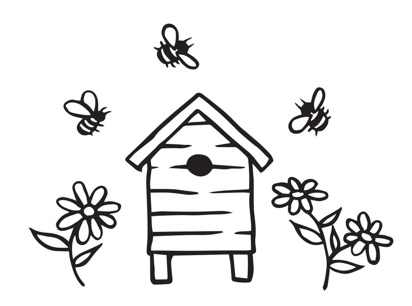 cute bee hive, homemade honey. doodle illustrations vector