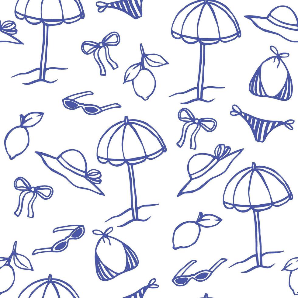 seamless pattern, summer beach holiday. doodle print vector