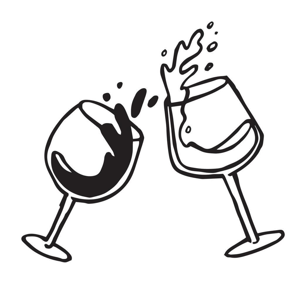 Glasses with white and red wine. Illustration in doodle style vector