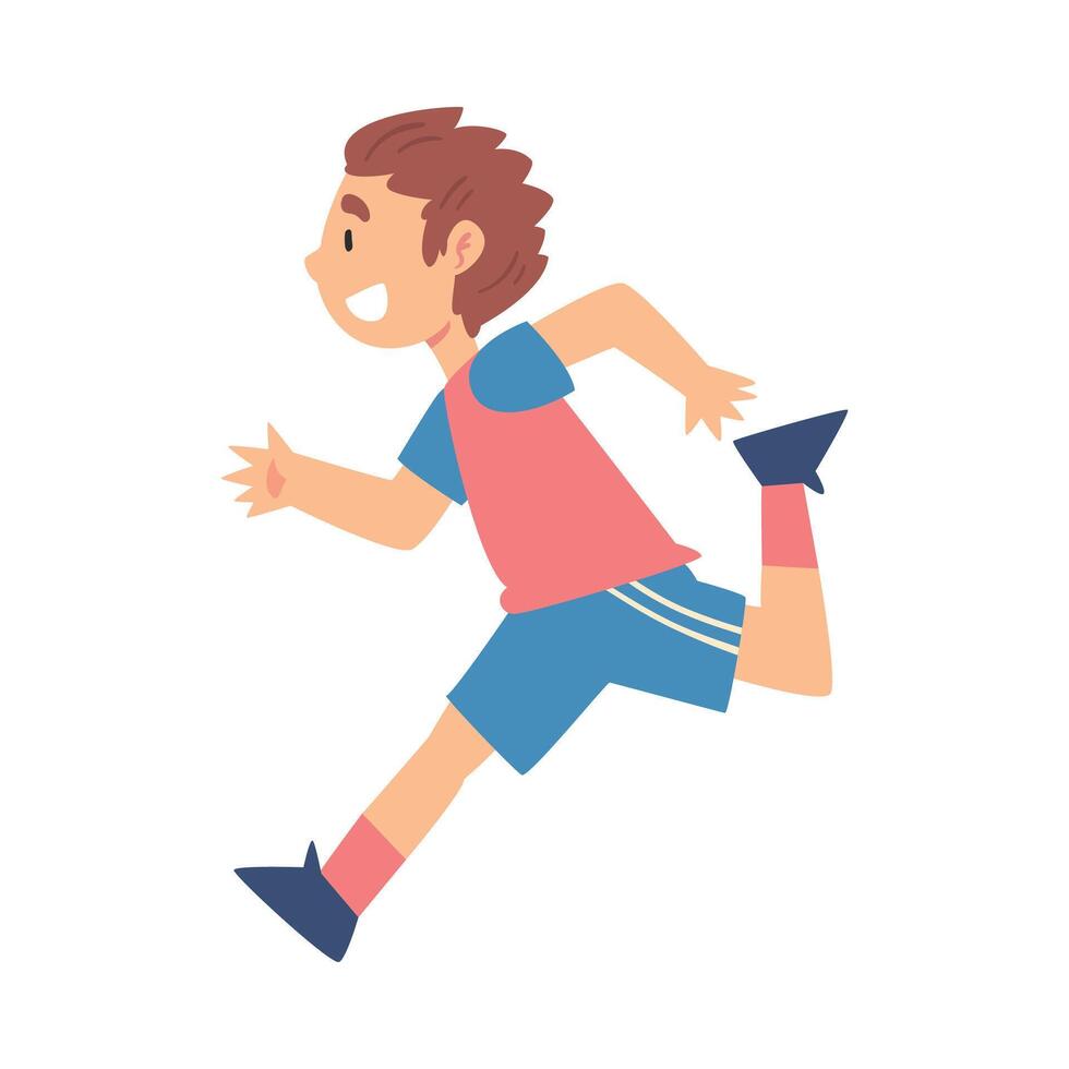 Side View of Running Boy, Kid Doing Sports, Healthy Lifestyle Concept Cartoon Style Illustration vector