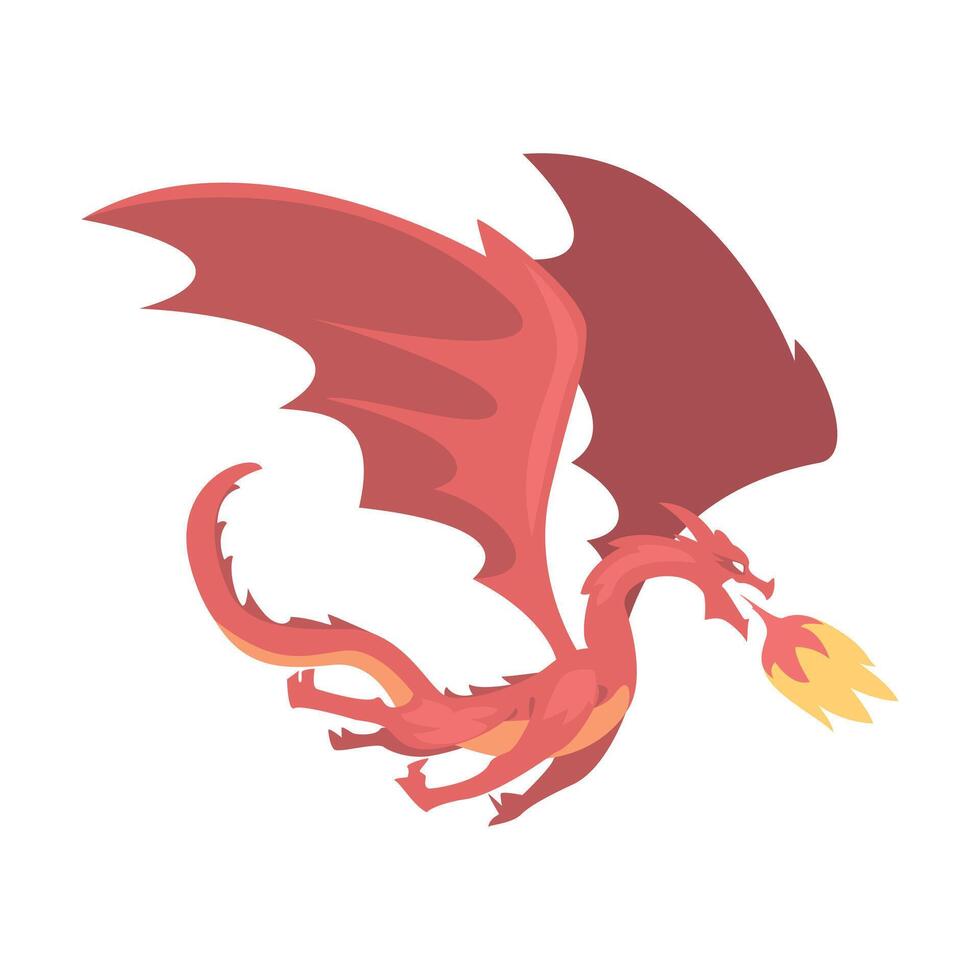 Red Dragon Fairytale Animal with Wings Cartoon Style Illustration vector
