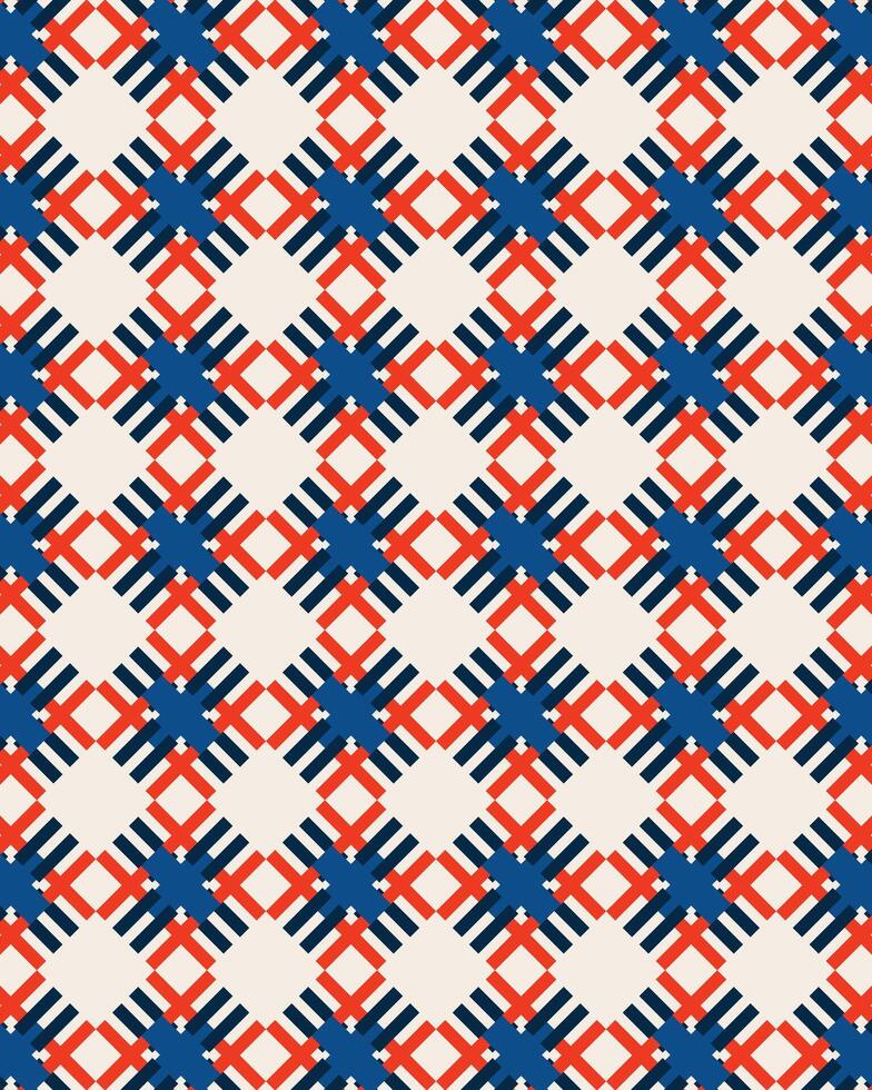 Geometric pattern design with block ornament motif with orange, blue and cream color combination. vector