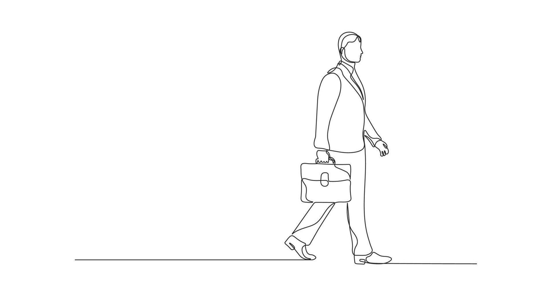 Businessman walking with briefcase in continuous line drawing style. Sketch of man carrying briefcase in minimalist black lines isolated on white background. vector