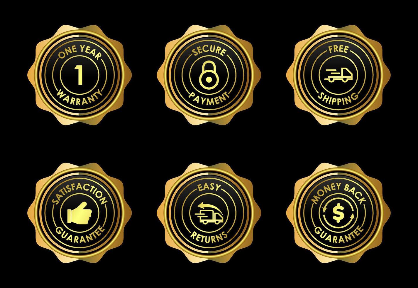 E-commerce badges icons set. Online shopping icon sign golden color on black background vector