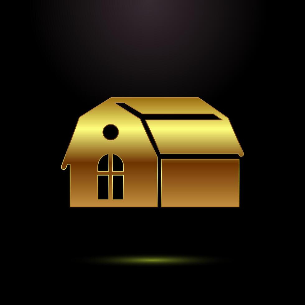Farming barn icon, farm and agriculture barn sign symbol in gold color style vector