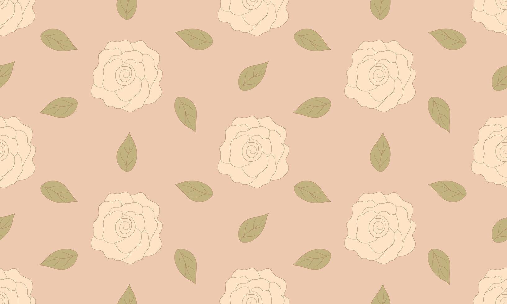 Beige Rose Seamless Pattern with Hand-Drawn Petals vector