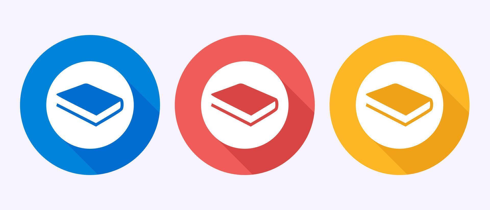 Book icon illustration, book sign symbol in shadow button design vector