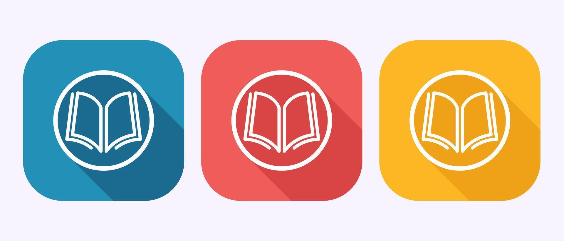 Book icon, book sign symbol in shadow button design vector