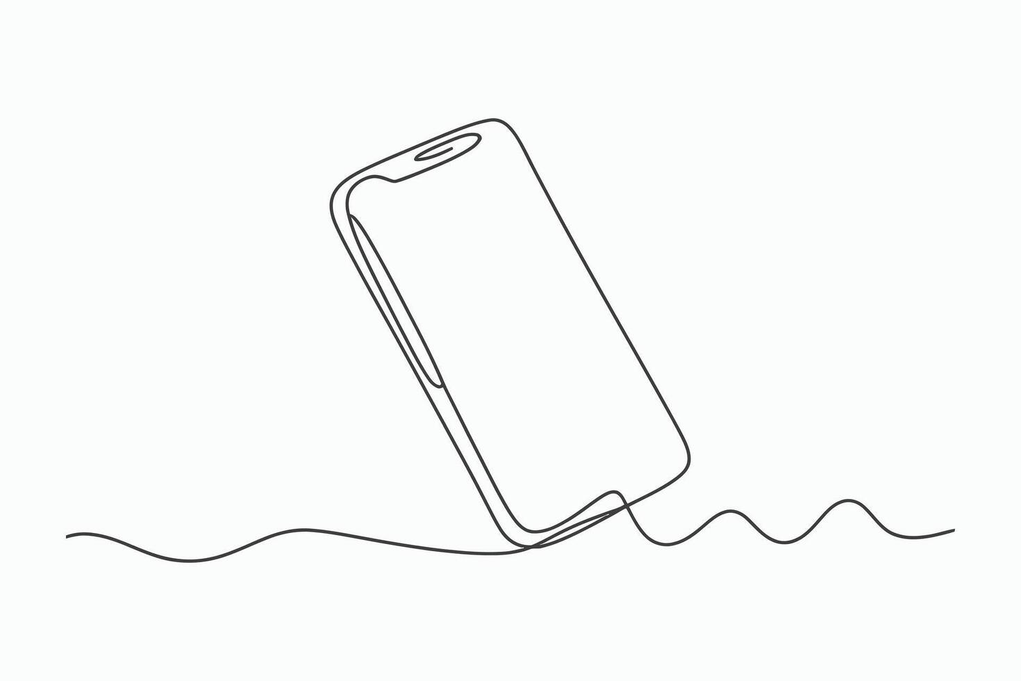 Single line drawing of smartphone falling into water vector