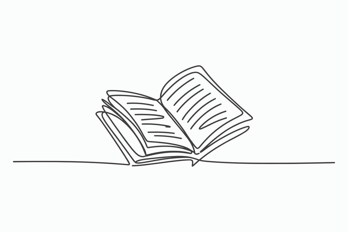 Single line drawing of an open book vector