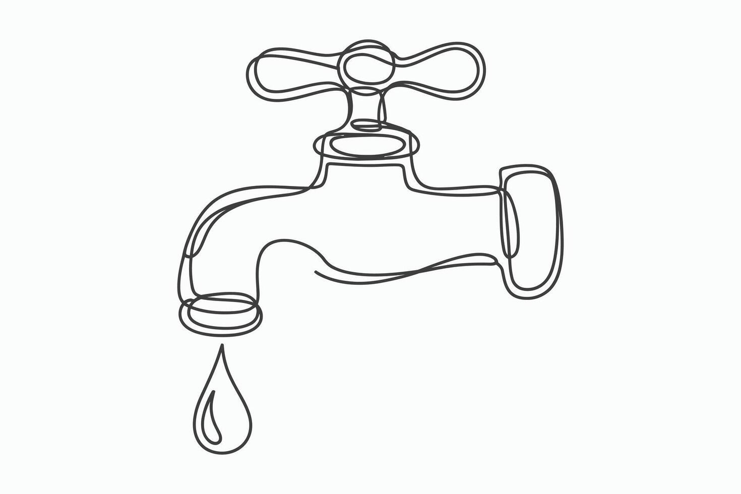 Single line drawing of faucet with water drop vector