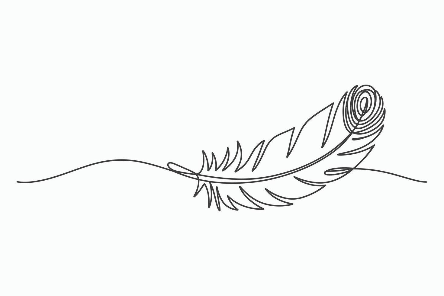 Single line drawing of a bird feather vector