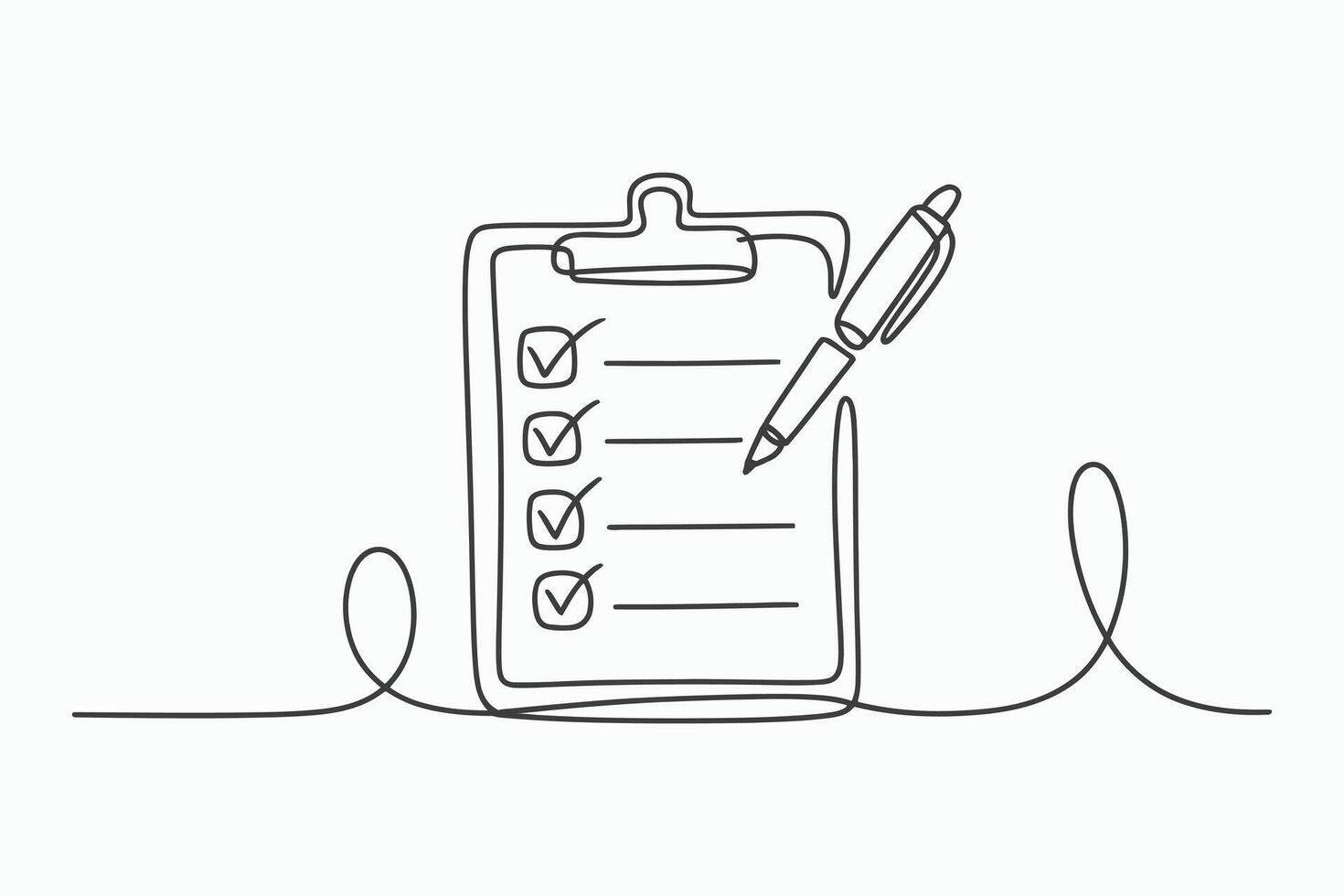 Checklist clipboard with pen one line drawing vector