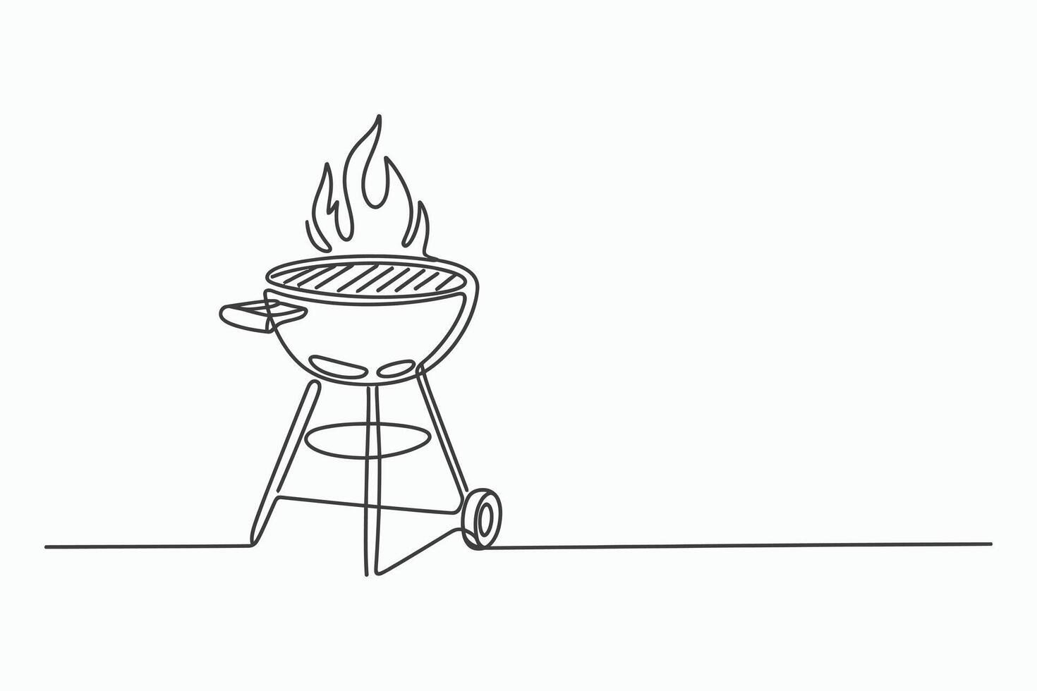 Single line drawing of a barbecue grill with flames vector