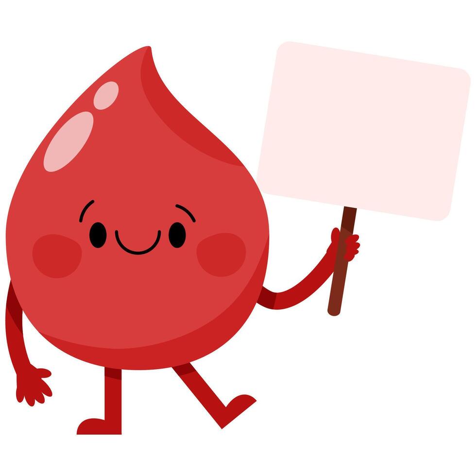 Positive character drop of blood with empty sign in hands vector