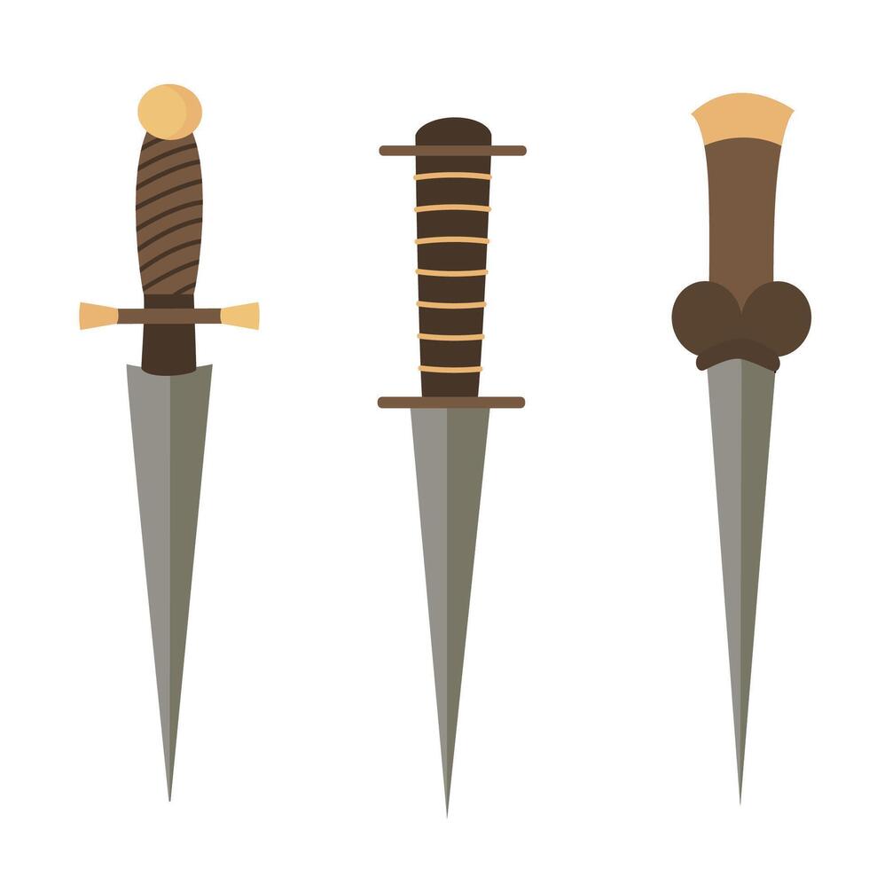 Three illustrated knives with unique designs vector