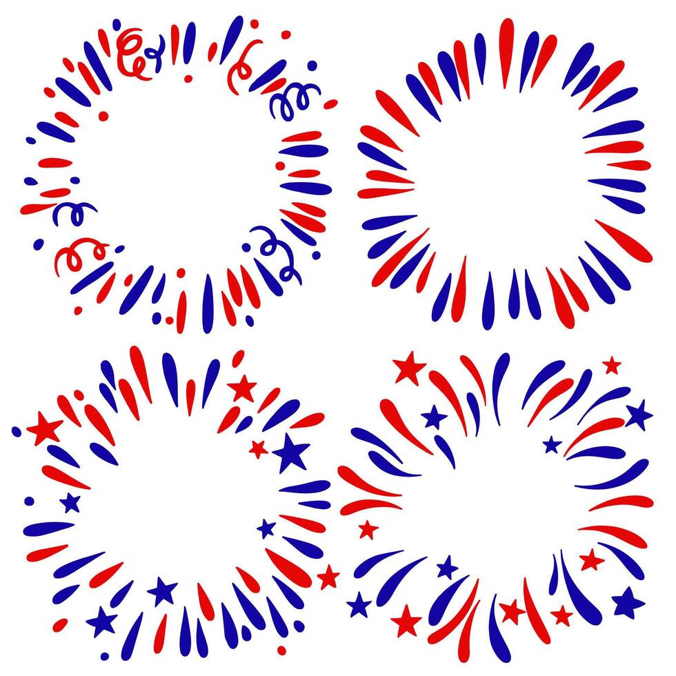Set of round frames, fireworks for American Independence Day. vector