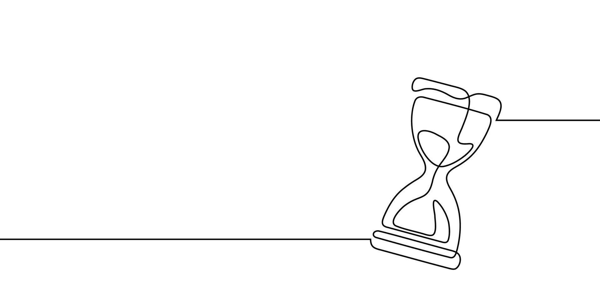 Hourglass line time sand one glass hour continuous clock watch icon. Line drawing hourglass wait single countdown illustration abstract art concept outline logo background sandglass past linear vector