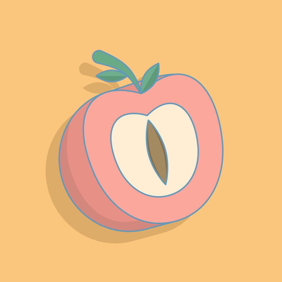 Peach fruit illustration in flat style. Fruit with leaf, Nature snack sign. Nectarine business concept on background vector