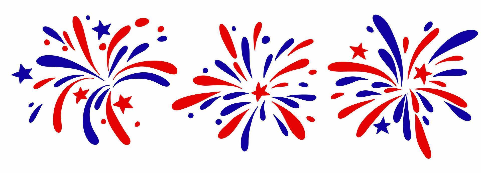 Set of fireworks for American Independence Day. vector