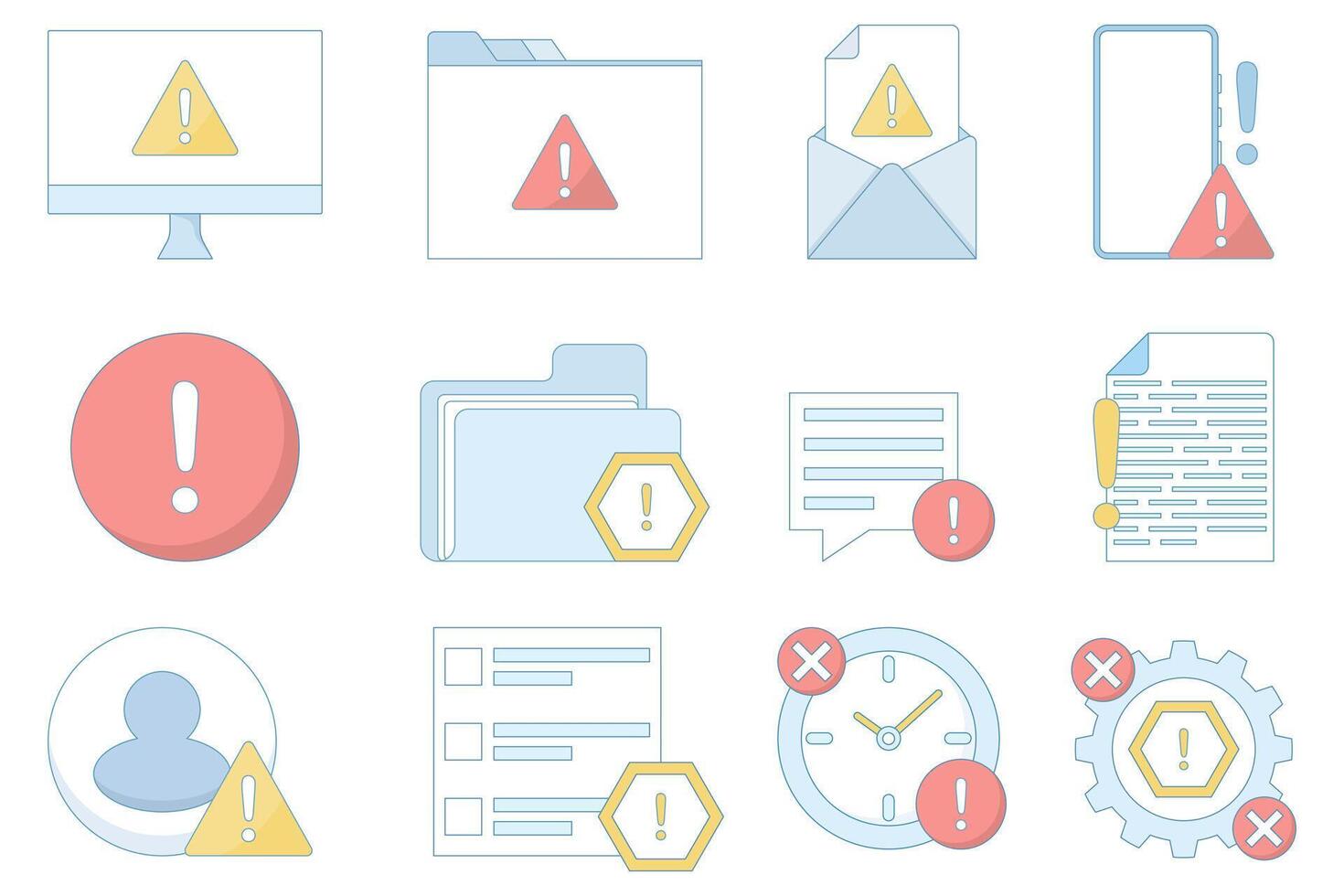 Warning icon collection. Found error, Beware, caution warning, danger, error diagnosis. warning on computer. etc. icon illustration vector