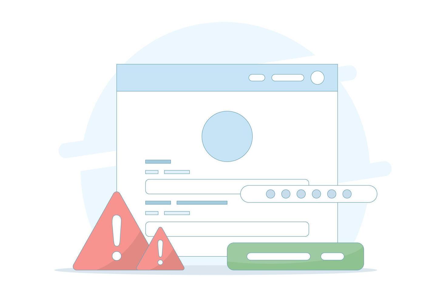 wrong password and username, accessing account denied, wrong password. forgot password and username, technology and problems, wrong data. flat style illustration. vector