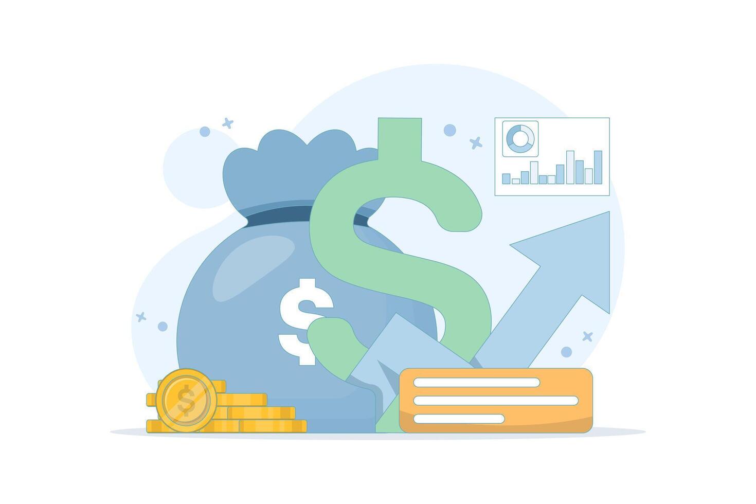 Financial planning concept. With increasing finance. Business growth, investment success, progress or profit growth. Income continues to increase. Financial condition data. Flat illustration. vector