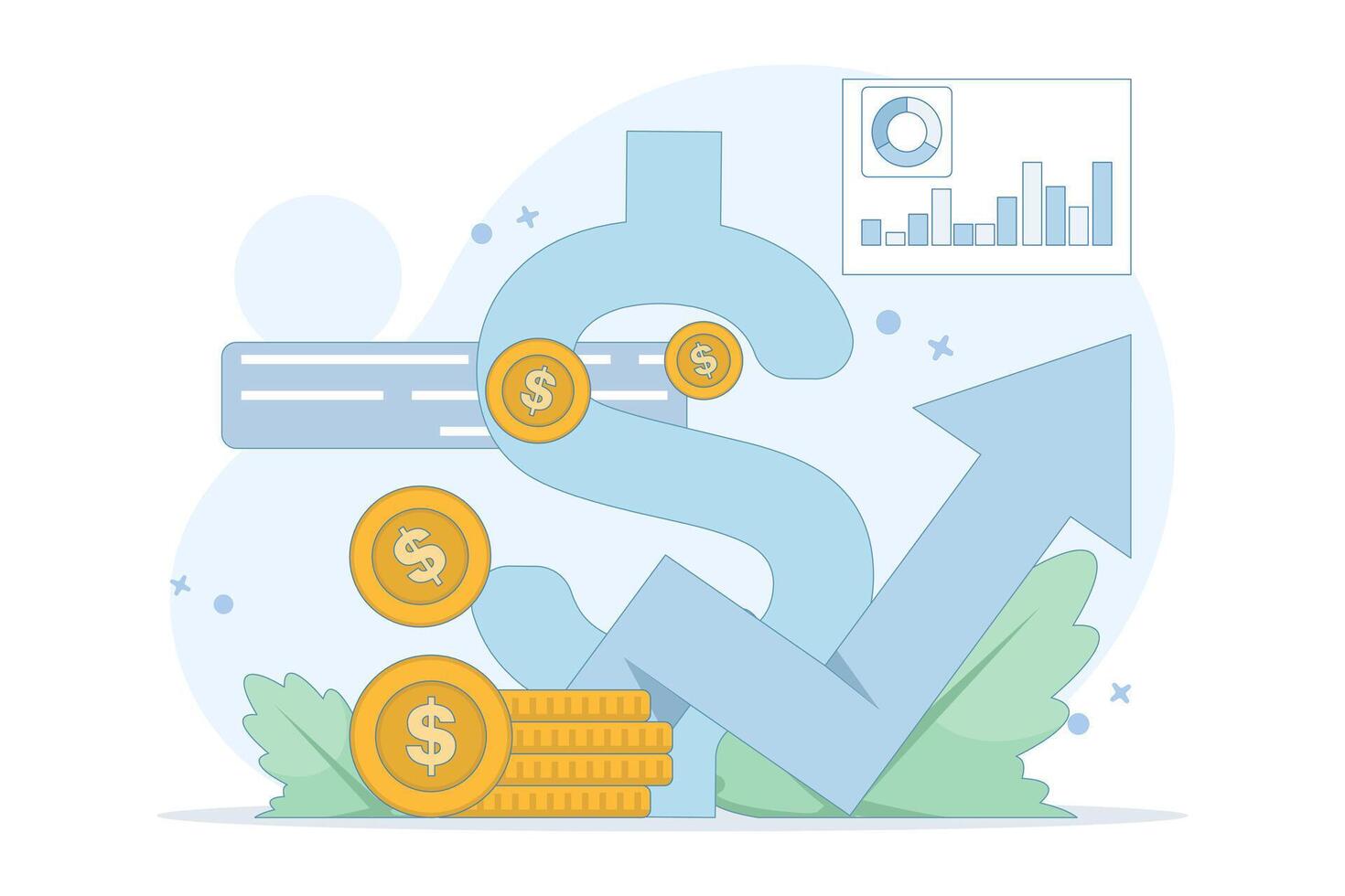 Financial planning concept. With increasing finance. Business growth, investment success, progress or profit growth. Income continues to increase. Financial condition data. Flat design illustration. vector