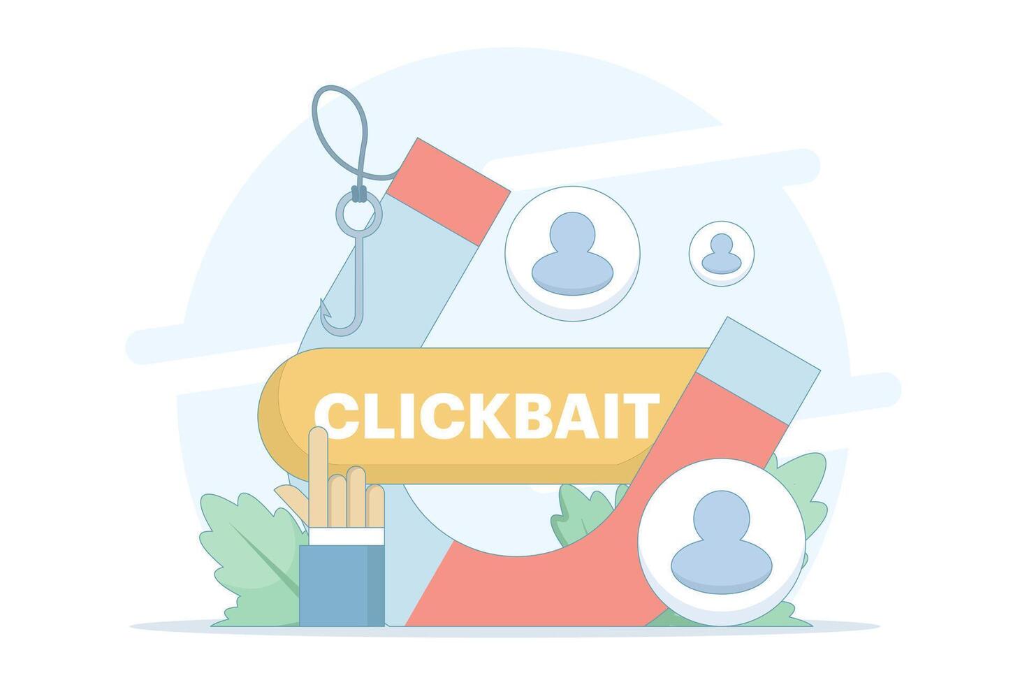 Clickbait concept. strategy to grab the attention of the audience. magnetic that attracts users, engagement clicks and traffic. strategy to grab the attention of the audience. flat design vector