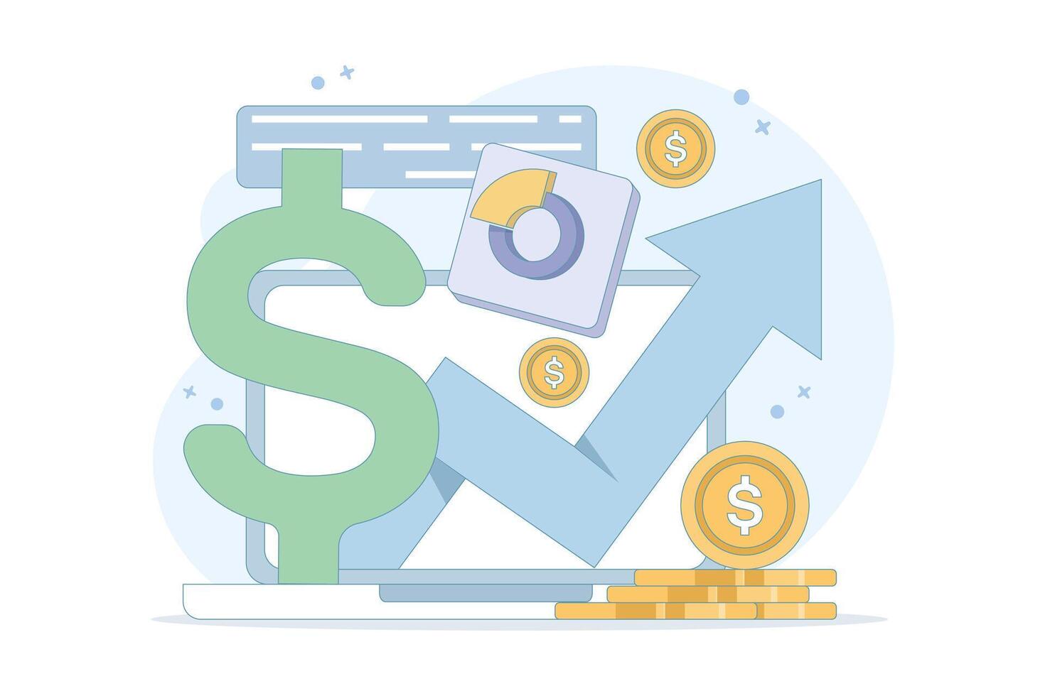 Financial planning concept. With increasing finances. Business growth, investment success, progress or profit growth. Income continues to increase. Financial condition data. Flat design. vector