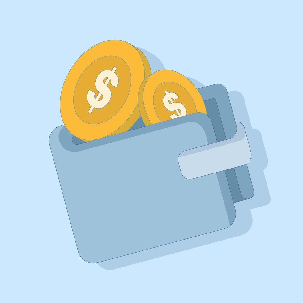 wallet illustration with coins. shopping savings and financial offers. online payment, digital electronic payment concept. internet banking. flat design illustration on background. vector