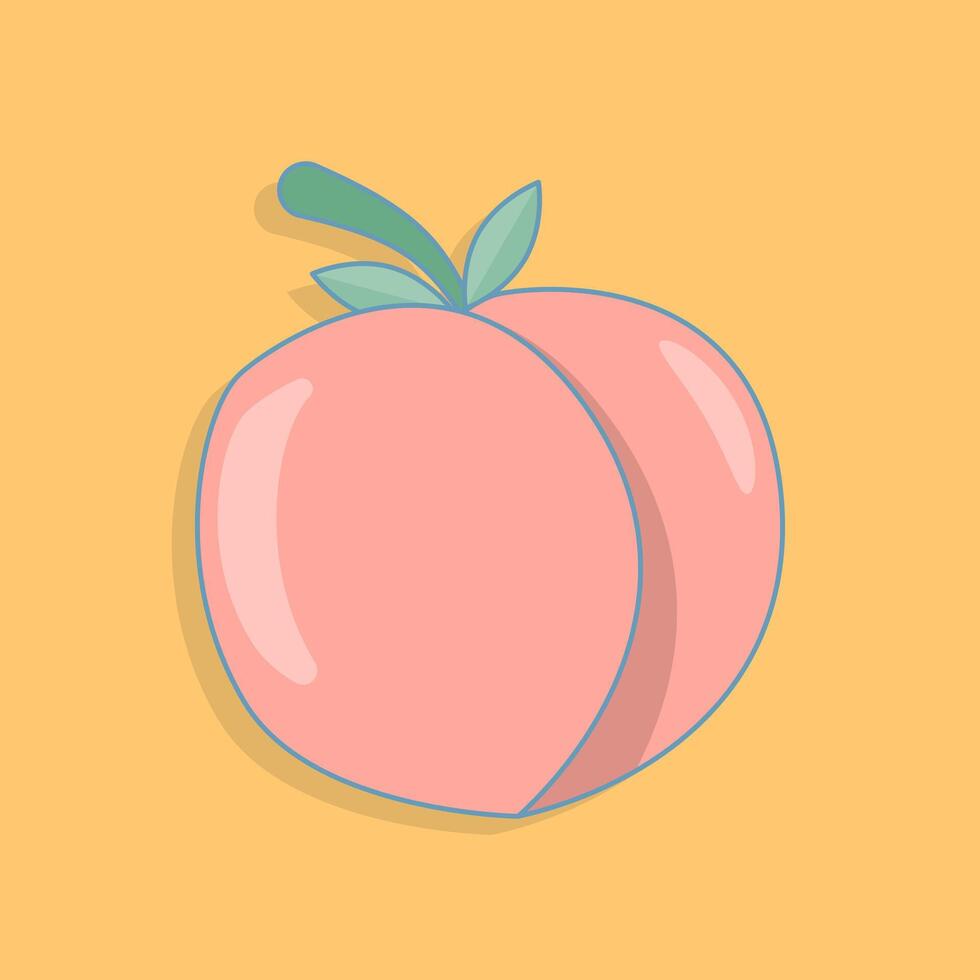 Peach fruit illustration in flat style. Fruit with leaf, Nature snack sign. Nectarine business concept on isolated background vector