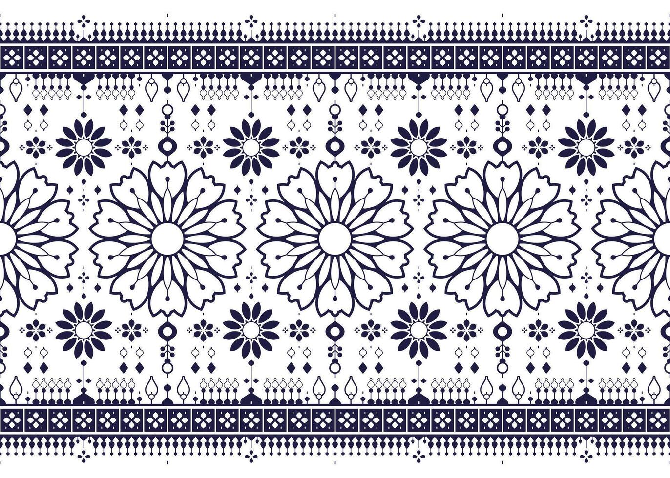 Mandalas, ethnic fabric seamless pattern, blue and white style, design for cloth, carpet, wallpaper. vector