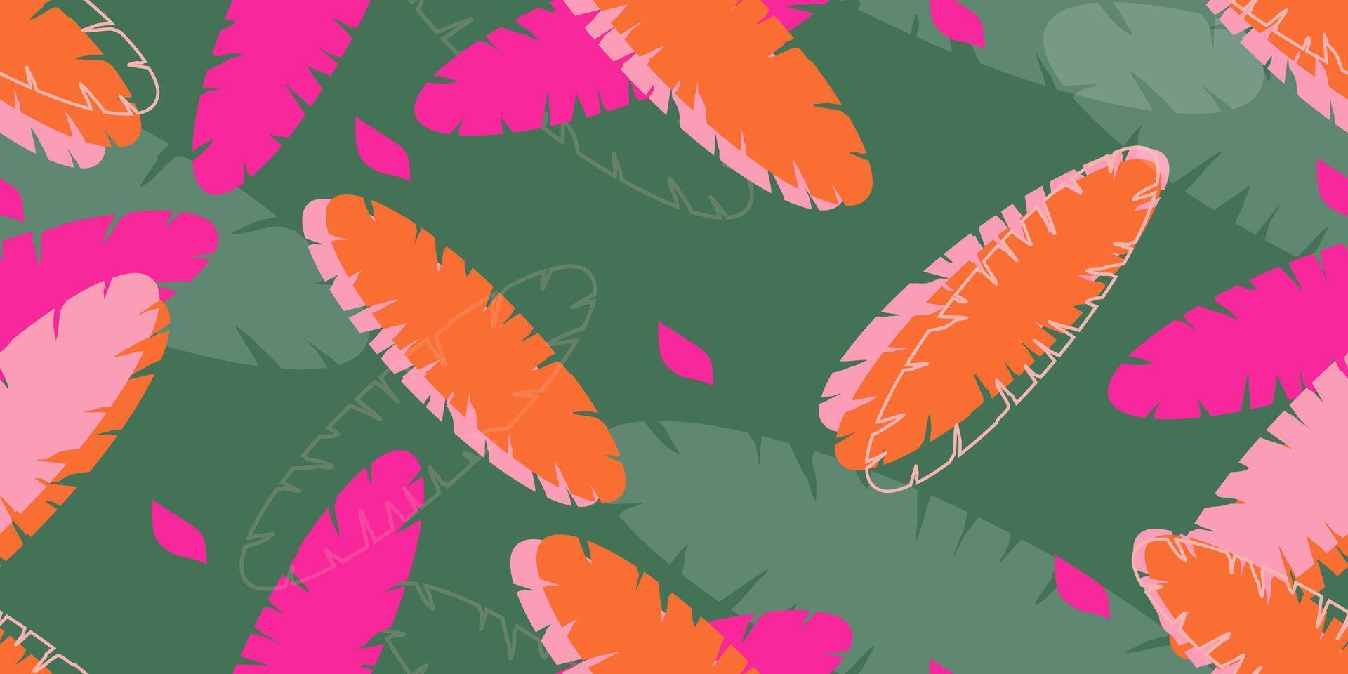 Exotic hand drawn leaves, seamless patterns with floral for fabric, textiles, clothing, wrapping paper, cover, banner, home decor, abstract backgrounds. vector