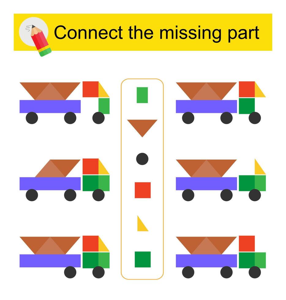 Connect the missing part. Cartoon truck vector