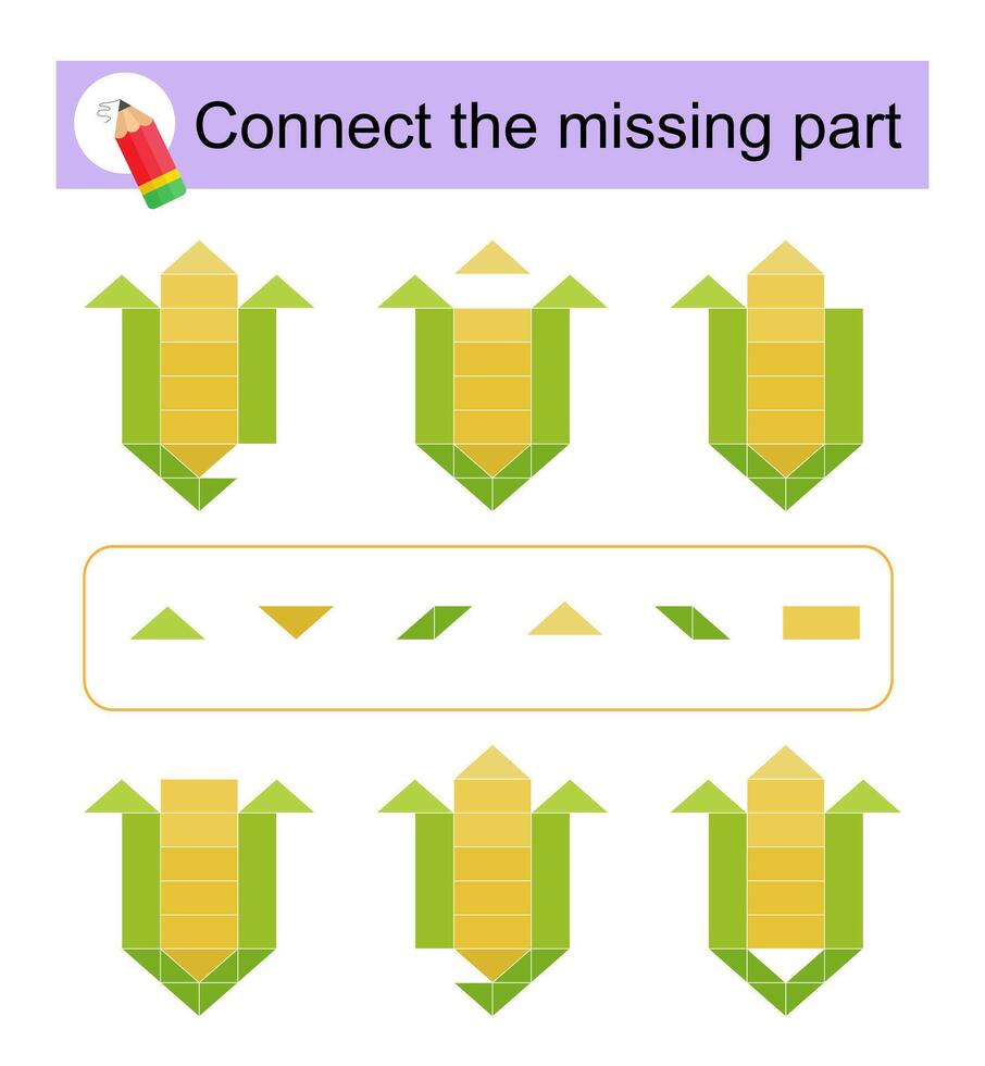 Connect the missing part. Attention task for kids. Cartoon corn. vector