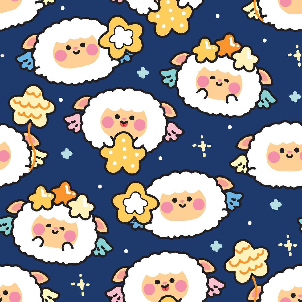 Cute cartoon sheep with stars and clouds vector