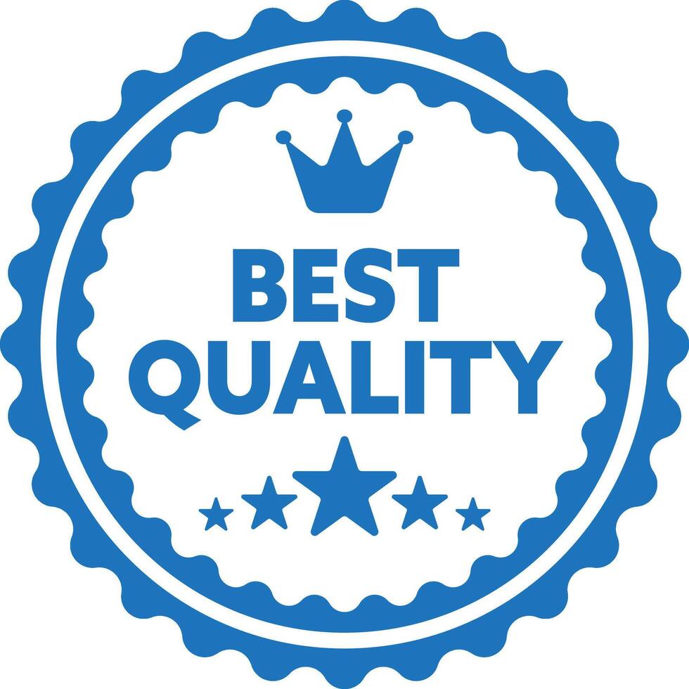 Premium Quality Badge, Blue badge with text Best Quality and a crown icon. vector